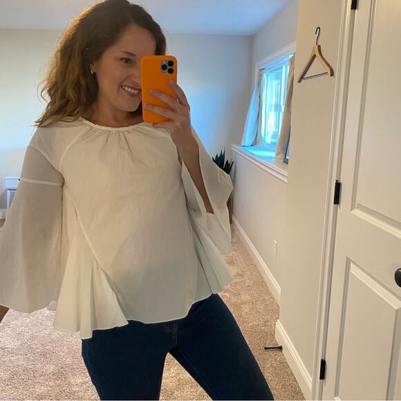 Co Essentials White Cotton Long Sleeve Drapey Top Blouse Small - Picture 2 of 10